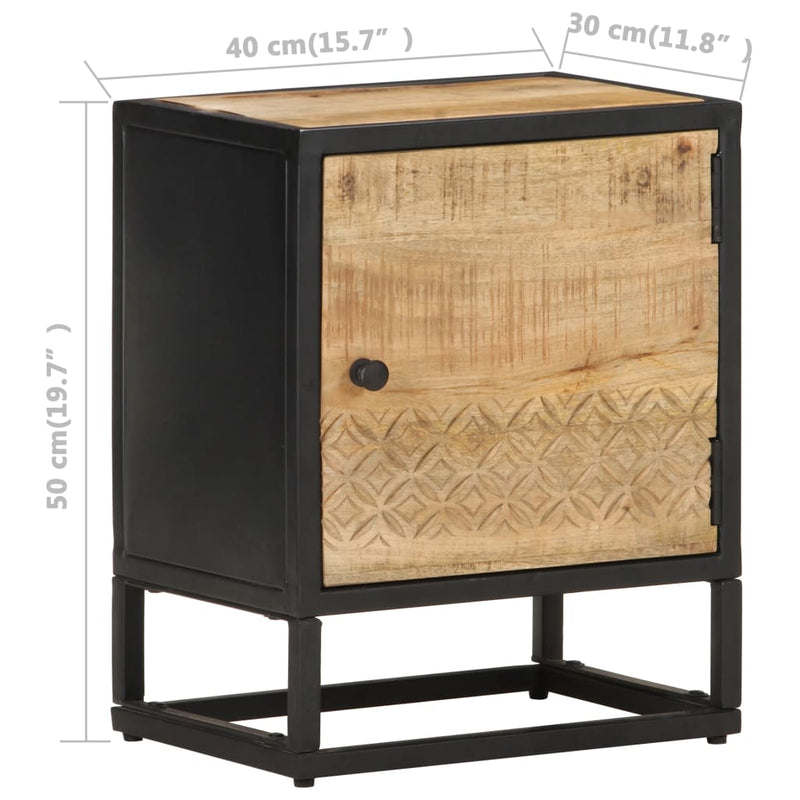 Bedside Cabinet with Carved Door 40x30x50 cm Rough Mango Wood