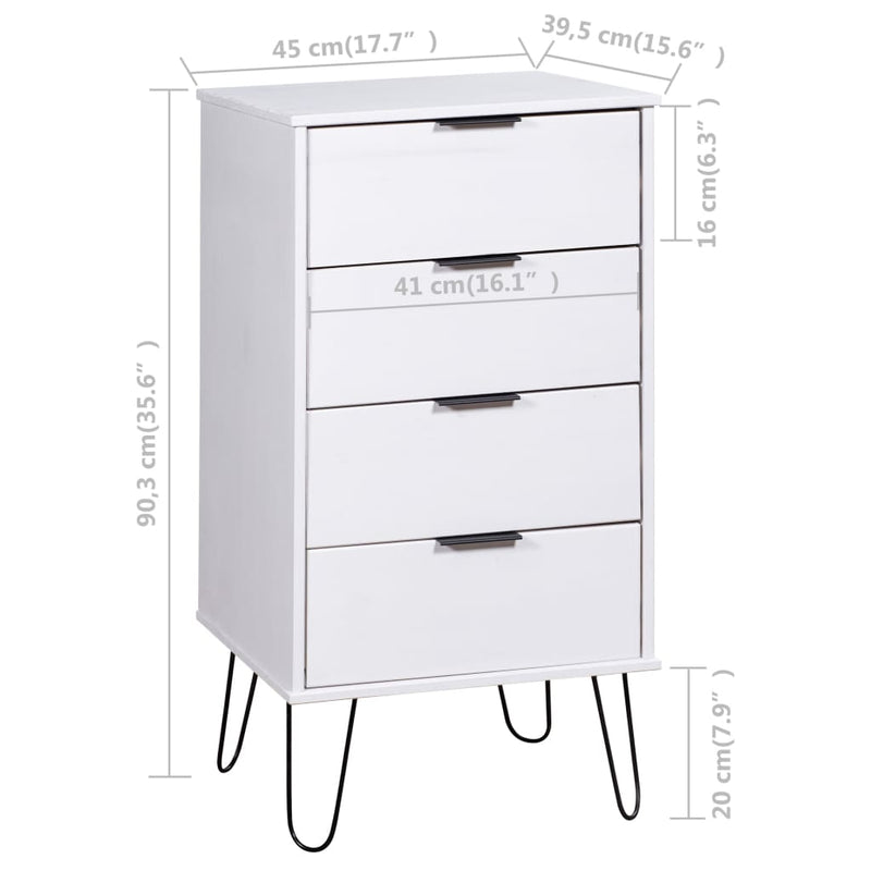 Drawer Cabinet White 45x39.5x90.3 cm Solid Pine Wood