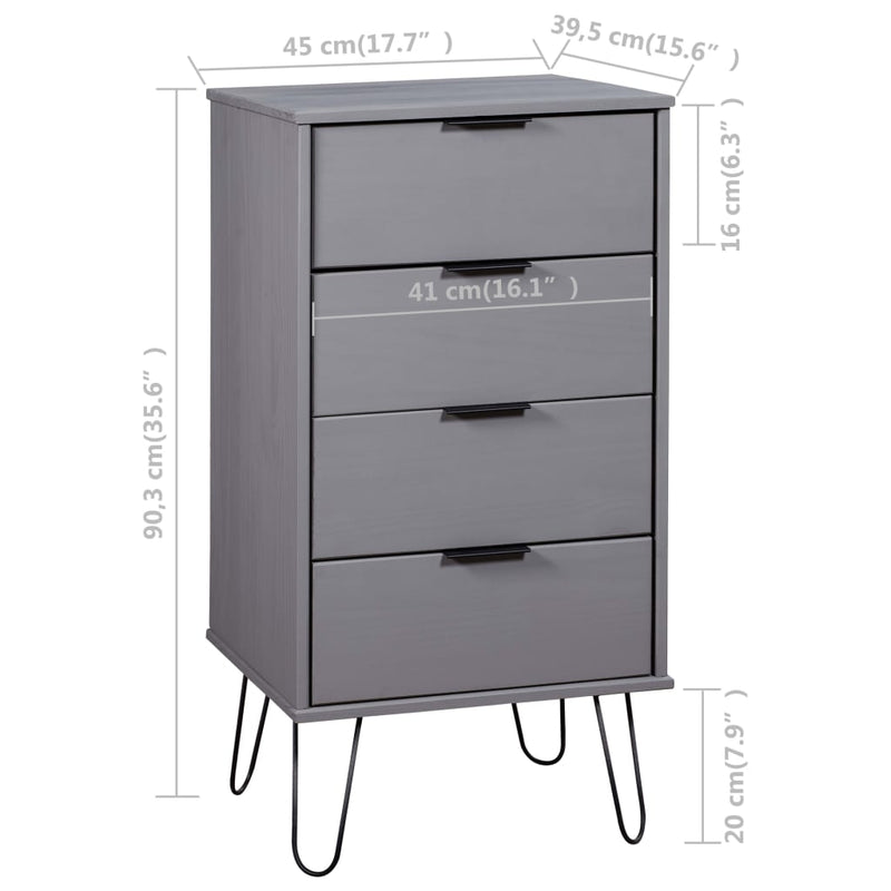 Drawer Cabinet Grey 45x39.5x90.3 cm Solid Pine Wood