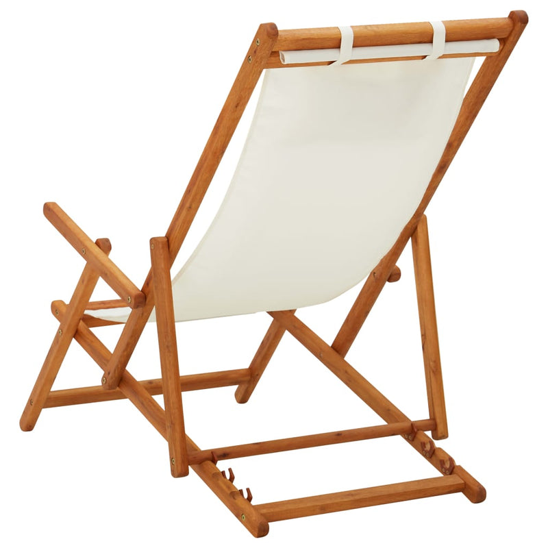 Folding Beach Chair Solid Eucalyptus Wood and Fabric Cream