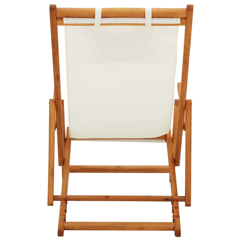 Folding Beach Chair Solid Eucalyptus Wood and Fabric Cream