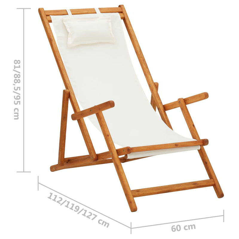 Folding Beach Chair Solid Eucalyptus Wood and Fabric Cream