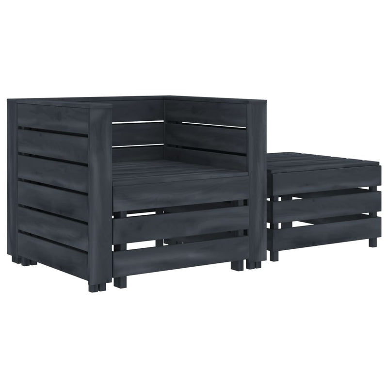 2 Piece Garden Pallet Lounge Set Grey Wood