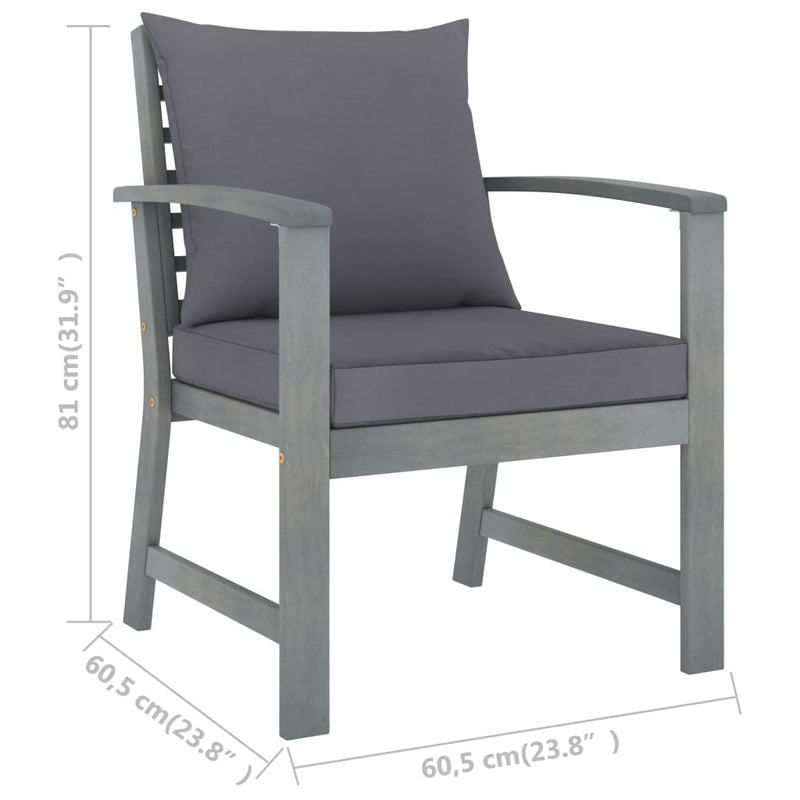 Garden Chairs 2 pcs with Dark Grey Cushions Solid Acacia Wood