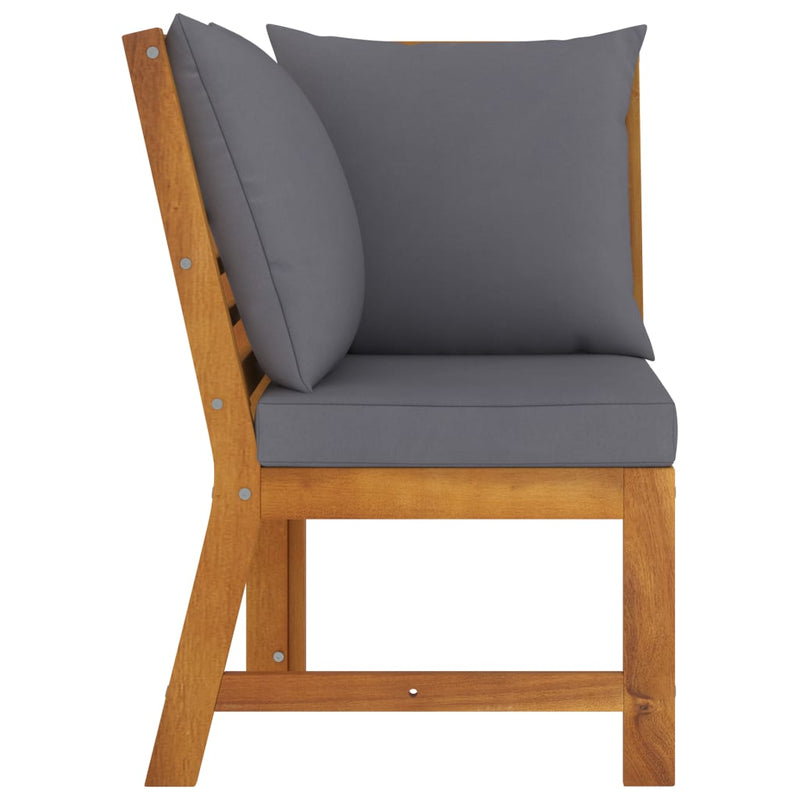 Sectional Corner Sofa with Dark Grey Cushion Solid Acacia Wood