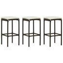 Bar Stools with Cushions 3 pcs Brown Poly Rattan