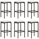 Bar Stools with Cushions 6 pcs Brown Poly Rattan