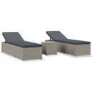 3 Piece Garden Sun Loungers with Tea Table Poly Rattan Grey