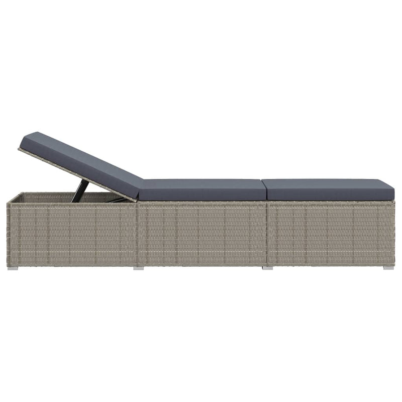 3 Piece Garden Sun Loungers with Tea Table Poly Rattan Grey