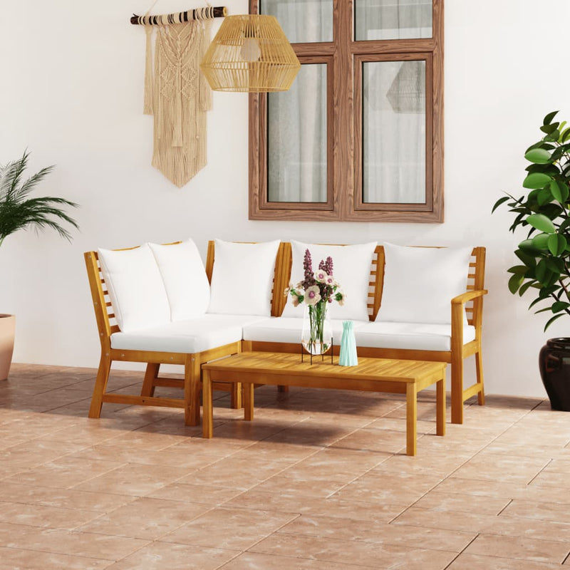 4 Piece Garden Lounge Set with Cushion Cream Solid Acacia Wood