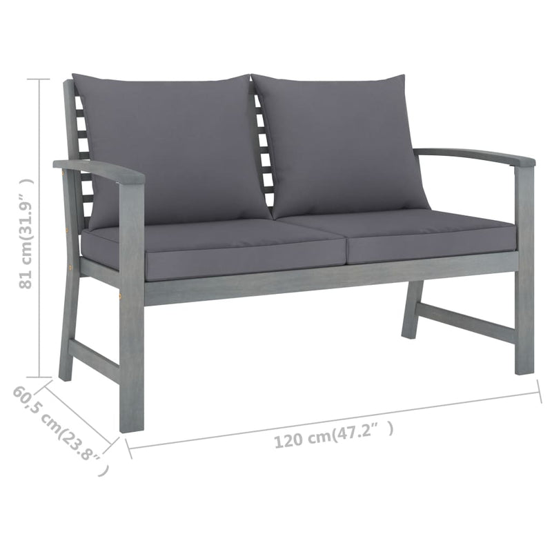 5 Piece Garden Lounge Set with Cushion Solid Acacia Wood Grey