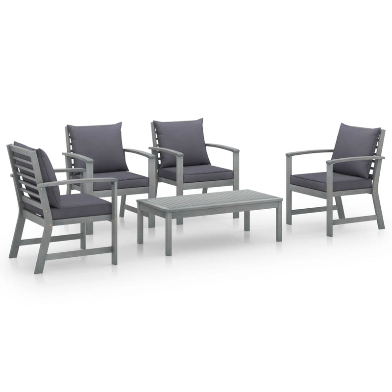 5 Piece Garden Lounge Set with Cushion Solid Acacia Wood Grey