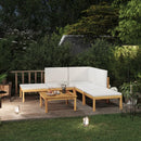 6 Piece Garden Lounge Set with Cushions Cream Solid Acacia Wood