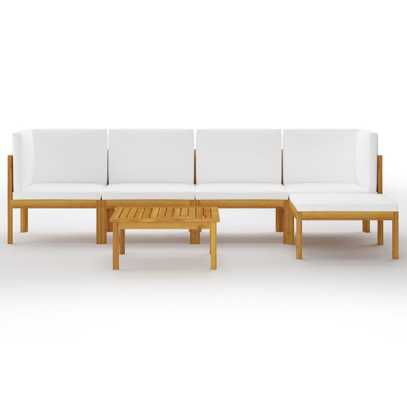 6 Piece Garden Lounge Set with Cushions Cream Solid Acacia Wood