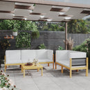 6 Piece Garden Lounge Set with Cushions Cream Solid Acacia Wood