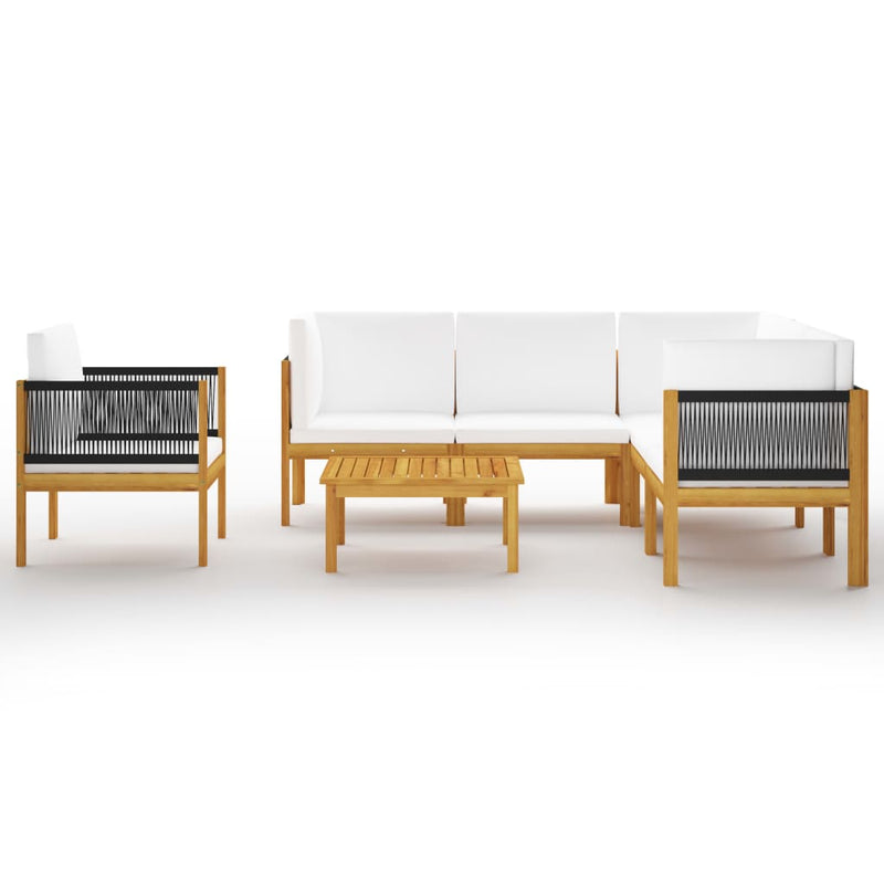 7 Piece Garden Lounge Set with Cushions Cream Solid Acacia Wood