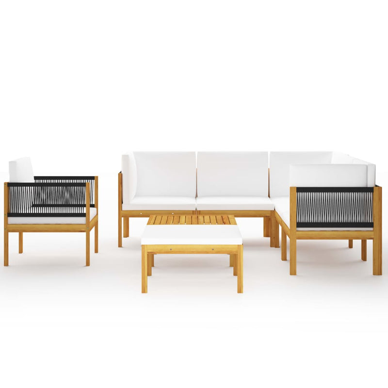 8 Piece Garden Lounge Set with Cushions Cream Solid Acacia Wood