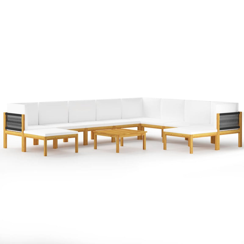 11 Piece Garden Lounge Set with Cushions Cream Solid Acacia Wood