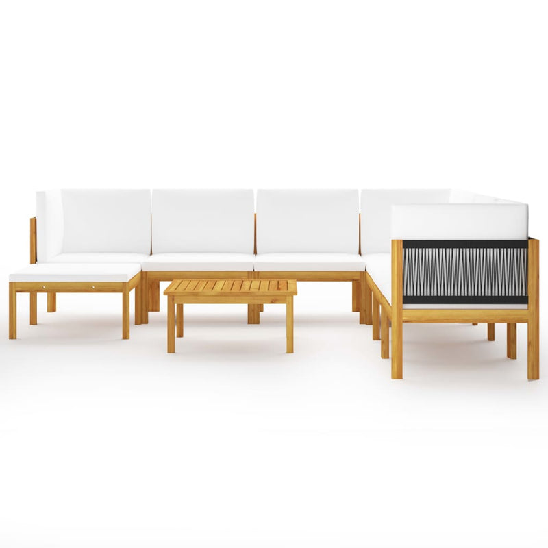 9 Piece Garden Lounge Set with Cushions Cream Solid Acacia Wood