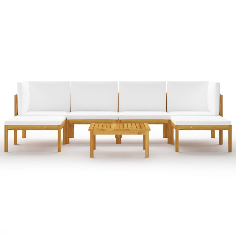 7 Piece Garden Lounge Set with Cushions Cream Solid Acacia Wood