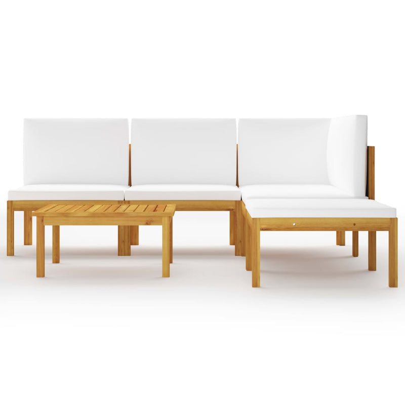 6 Piece Garden Lounge Set with Cushions Cream Solid Acacia Wood
