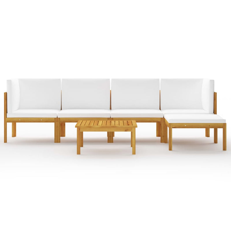 6 Piece Garden Lounge Set with Cushions Cream Solid Acacia Wood