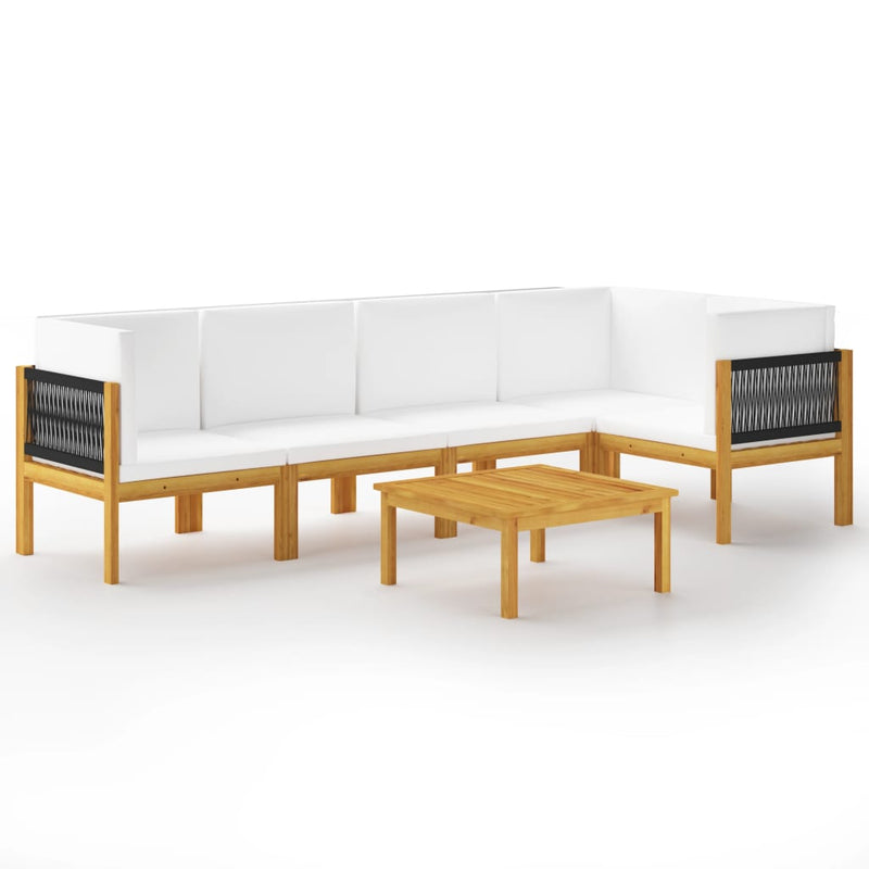 6 Piece Garden Lounge Set with Cushions Cream Solid Acacia Wood