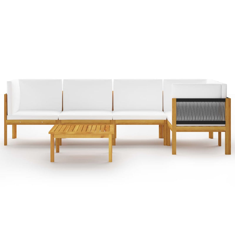 6 Piece Garden Lounge Set with Cushions Cream Solid Acacia Wood