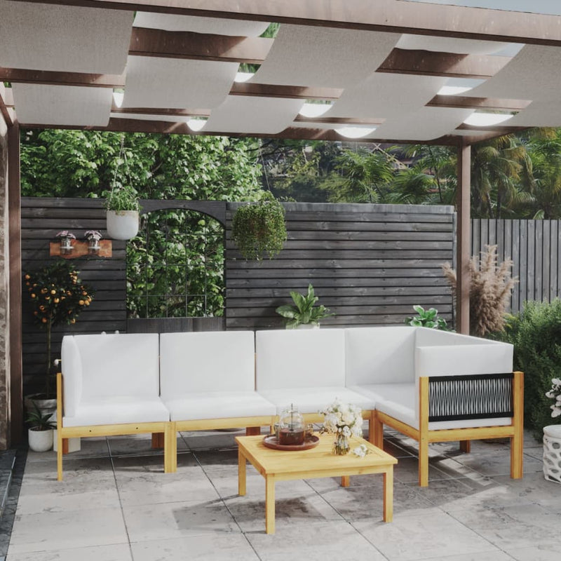 6 Piece Garden Lounge Set with Cushions Cream Solid Acacia Wood