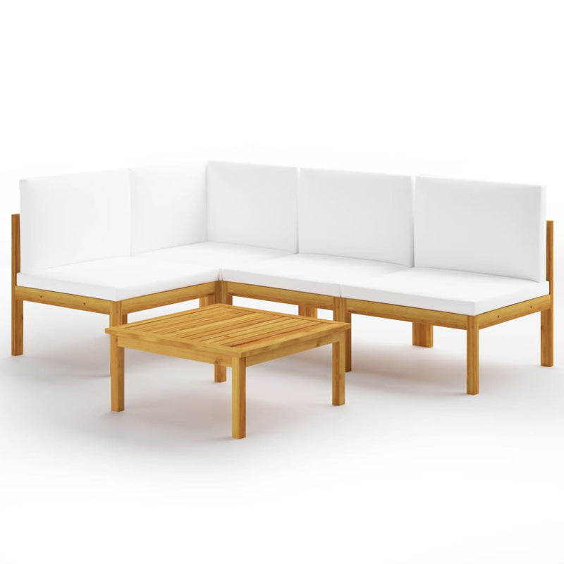 5 Piece Garden Lounge Set with Cushions Cream Solid Acacia Wood