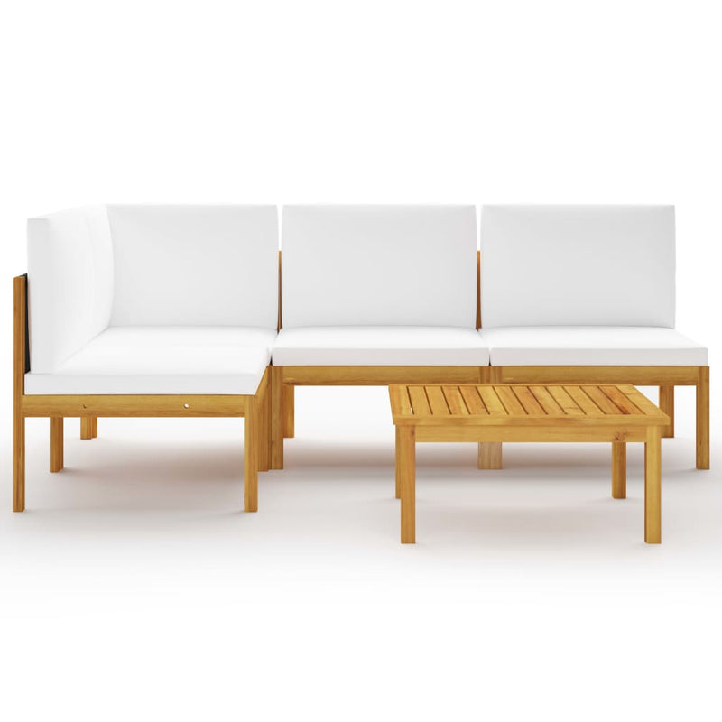 5 Piece Garden Lounge Set with Cushions Cream Solid Acacia Wood