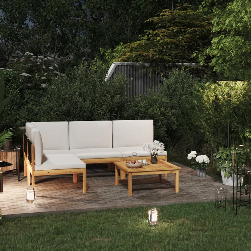 5 Piece Garden Lounge Set with Cushions Cream Solid Acacia Wood