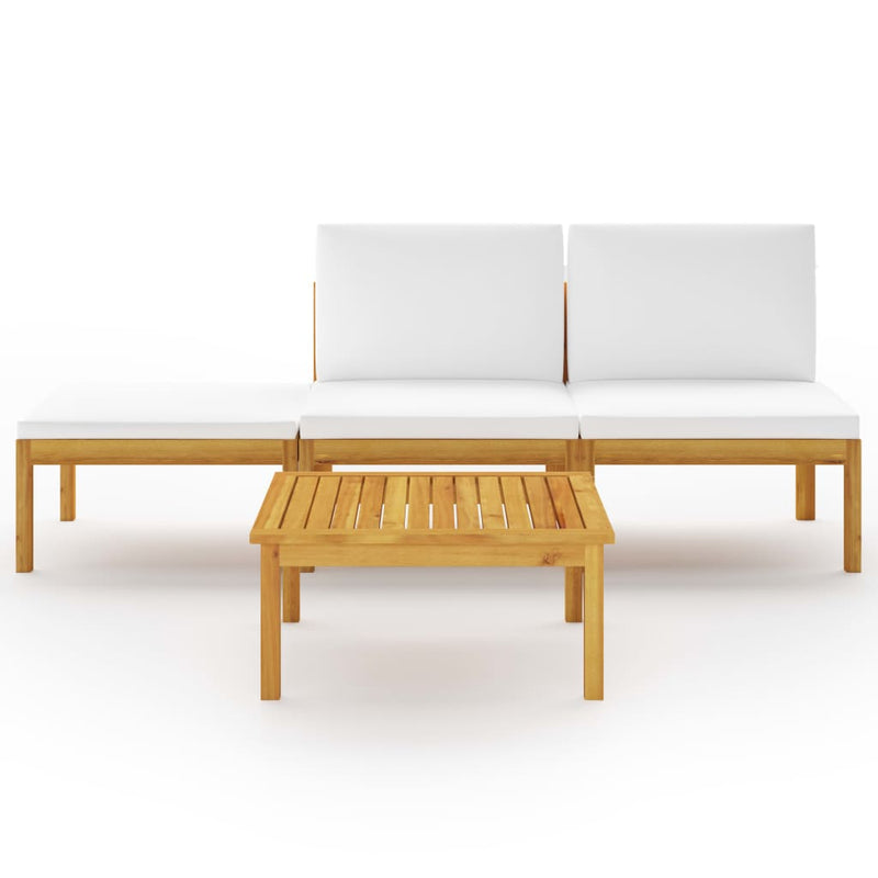 4 Piece Garden Lounge Set with Cushions Cream Solid Acacia Wood