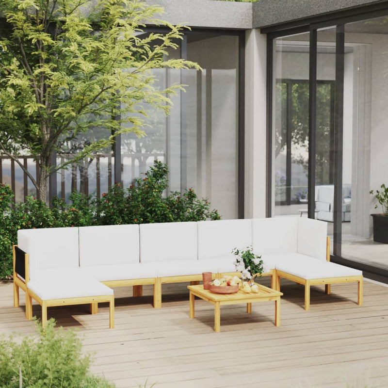 8 Piece Garden Lounge Set with Cushions Cream Solid Acacia Wood