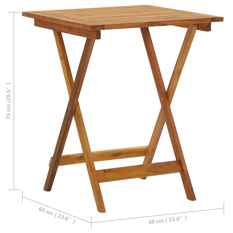 Folding Garden Table 60x60x75 cm Solid Acacia Wood.