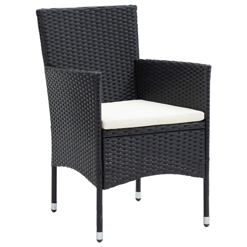 5 Piece Garden Dining Set Black Poly Rattan and Glass
