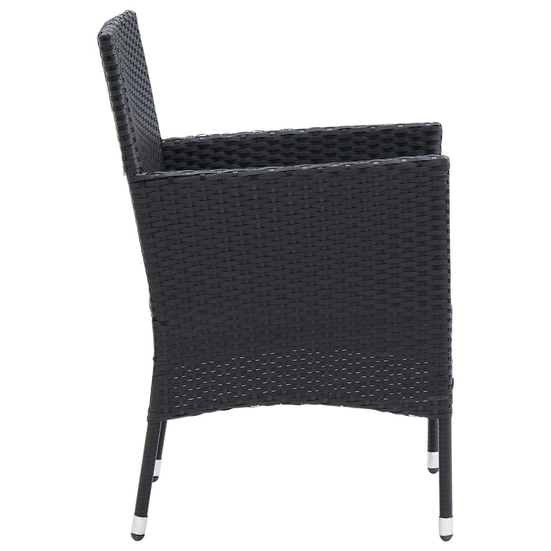 5 Piece Garden Dining Set Black Poly Rattan and Glass