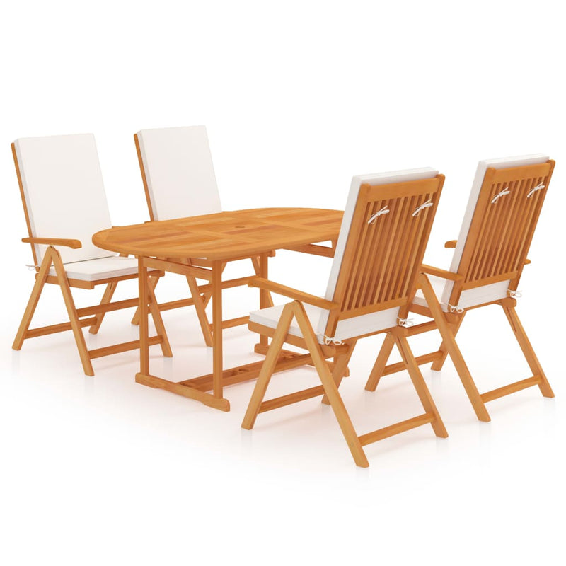 5 Piece Garden Dining Set with Cushions Solid Teak Wood