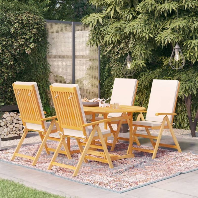 5 Piece Garden Dining Set with Cushions Solid Teak Wood