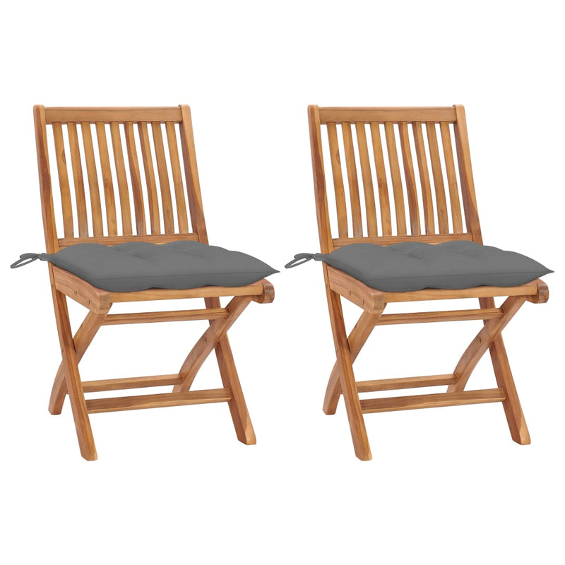 Garden Chairs 2 pcs with Grey Cushions Solid Teak Wood