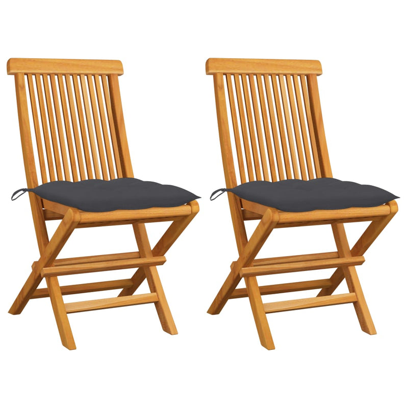 Garden Chairs with Anthracite Cushions 2 pcs Solid Teak Wood