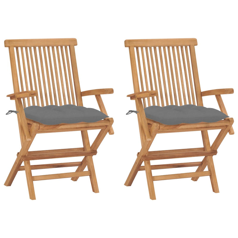 Garden Chairs with Grey Cushions 2 pcs Solid Teak Wood