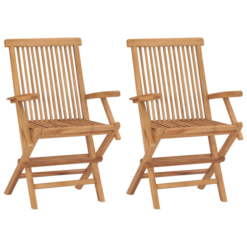 Garden Chairs with Grey Cushions 2 pcs Solid Teak Wood