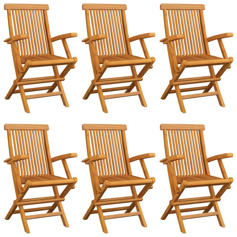 Garden Chairs with Grey Cushions 6 pcs Solid Teak Wood