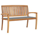 Stacking Garden Bench with Cushion 128.5 cm Solid Teak Wood