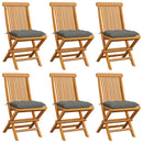 Garden Chairs with Grey Cushions 6 pcs Solid Teak Wood