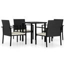 5 Piece Garden Dining Set Poly Rattan Black.