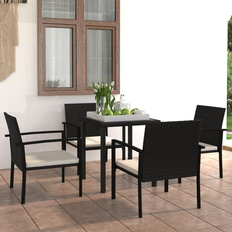5 Piece Garden Dining Set Poly Rattan Black.