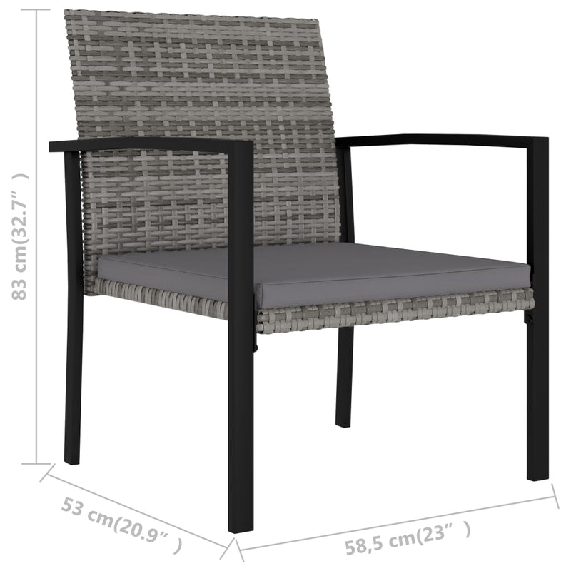 3 Piece Garden Dining Set Poly Rattan Grey.