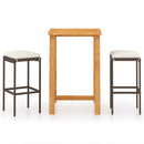 3 Piece Garden Bar Set with Cushions Brown